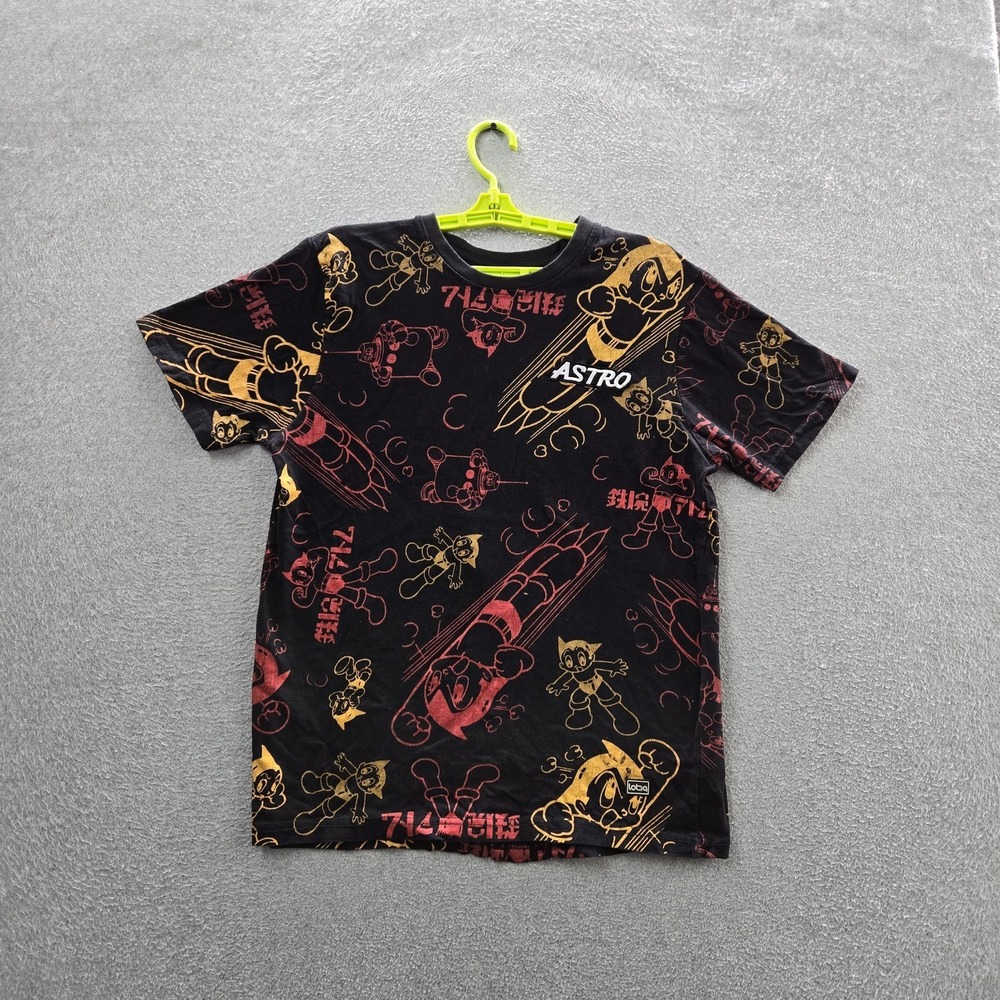 Lot29 Men Shirt L Black Graphic Astro Boy Logo Short Sleeve Allover Print AOP‎